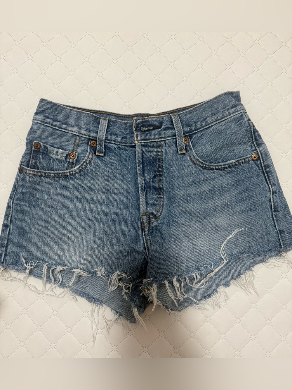 Levi's Light Blue Frayed Hem Denim Shorts